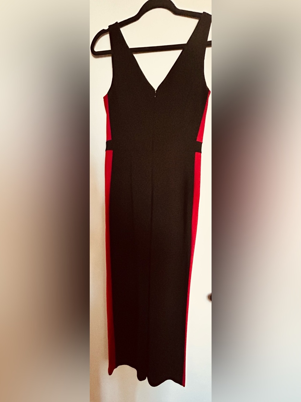 Donna Morgan Black Jumpsuit with Red Side Panels